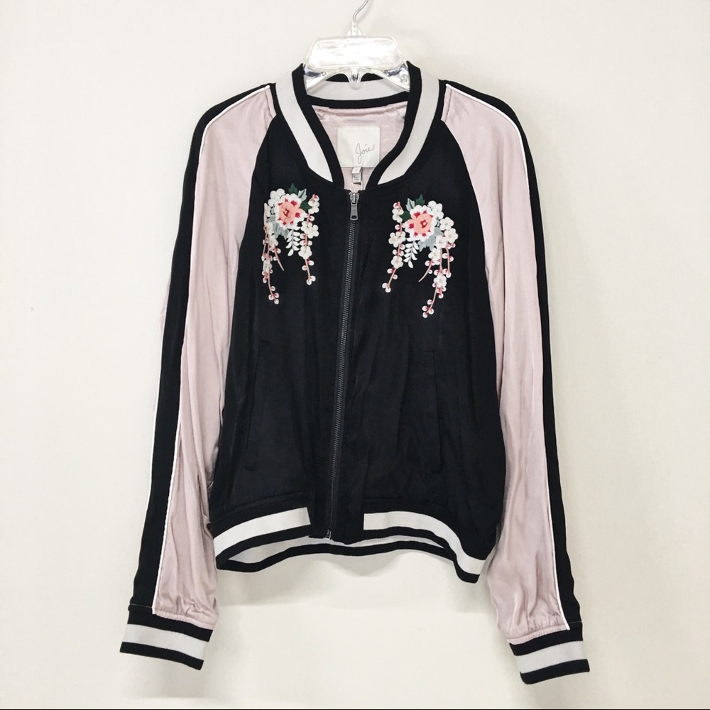 Joie floral embroidered satin jacket Small